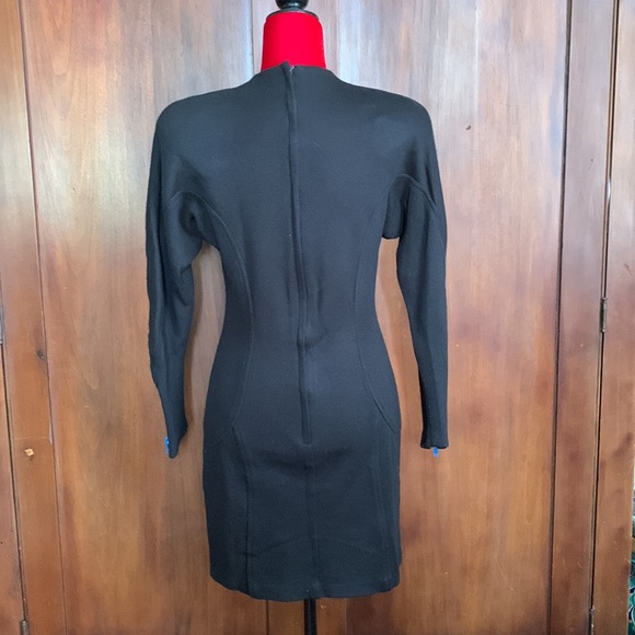 80s Black Knit Scuba Dress with Neon Zippers 4 - Picture 6 of 7
